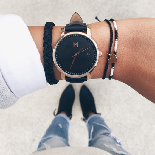 WOMEN'S ROSE GOLD/BLACK LEATHER Mvmt Watches szary  theClassy.pl