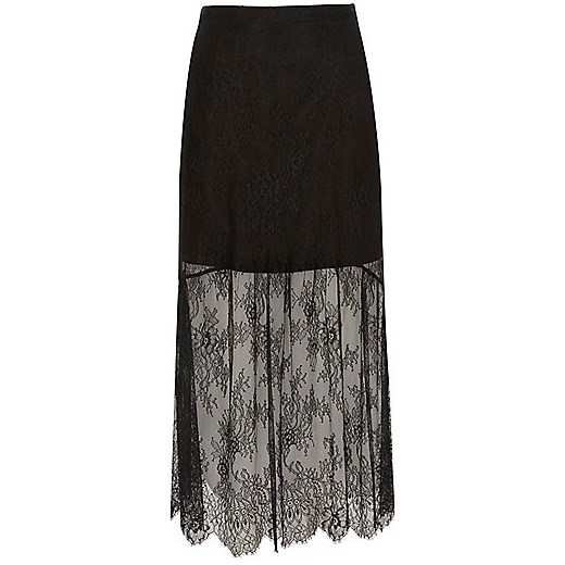 Petite black lace maxi skirt  River Island   