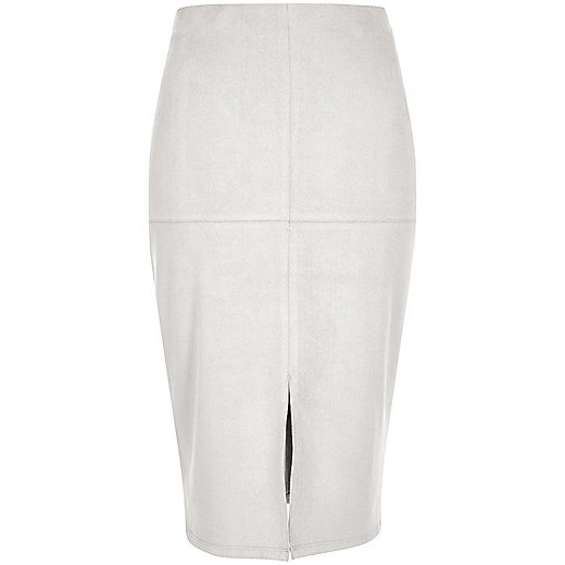 Light grey faux suede pencil skirt   River Island  