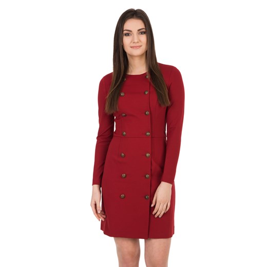 Bordowa sukienka z dwurzędowym zapięciem Bialcon  34,36,38,40,42 bialcon.pl