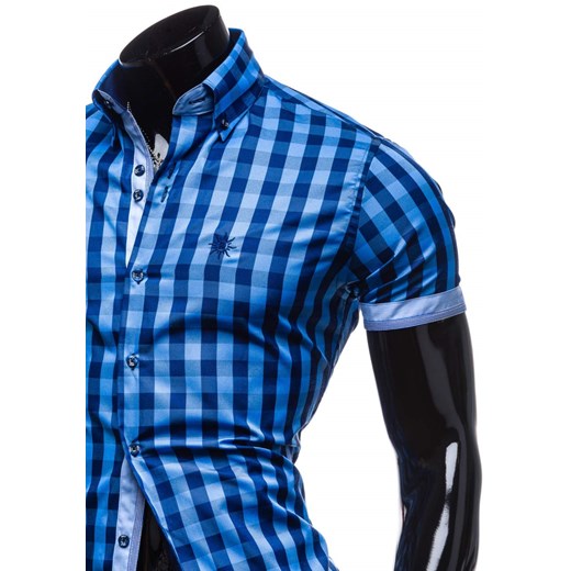 Koszula męska w kratę z krótkim rękawem niebieska Bolf 4508