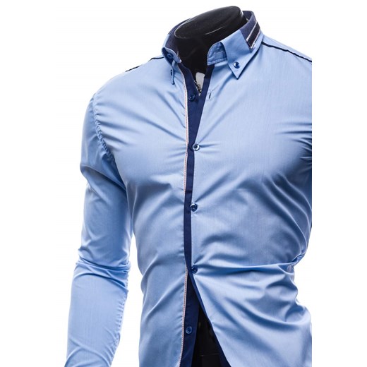Błękitna koszula męska elegancka z długim rękawem Bolf 5718