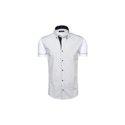 Biała koszula męska we wzory z krótkim rękawem Denley 6527