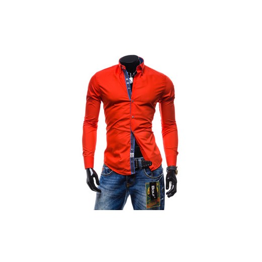 Czerwona koszula męska elegancka z długim rękawem Bolf 5703