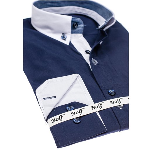 Granatowa koszula męska elegancka z długim rękawem Bolf 6945  Bolf XL okazyjna cena Denley.pl 