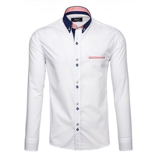 Biała koszula męska elegancka z długim rękawem Bolf 6945  Bolf 2XL wyprzedaż Denley.pl 