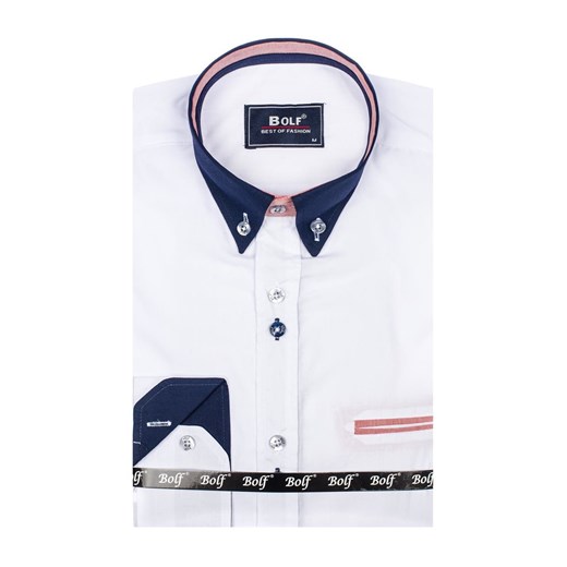 Biała koszula męska elegancka z długim rękawem Bolf 6945  Bolf S promocja Denley.pl 