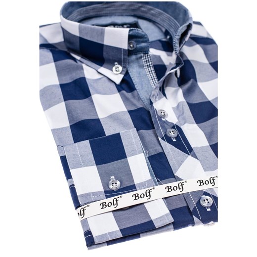 Granatowa koszula męska w kratę z długim rękawem Bolf 6888 Bolf  S promocyjna cena Denley.pl 