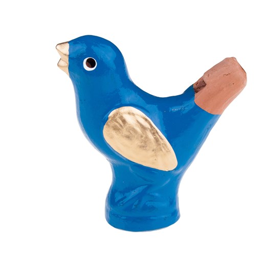 Tradycyjna zabawka ludowa - gliniany ptaszek na wodę - niebieski