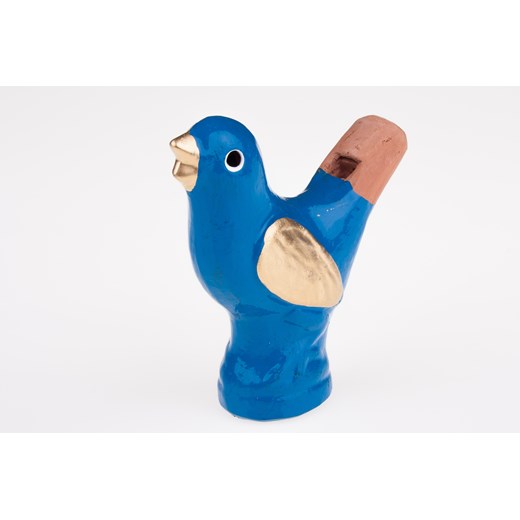 Tradycyjna zabawka ludowa - gliniany ptaszek na wodę - niebieski