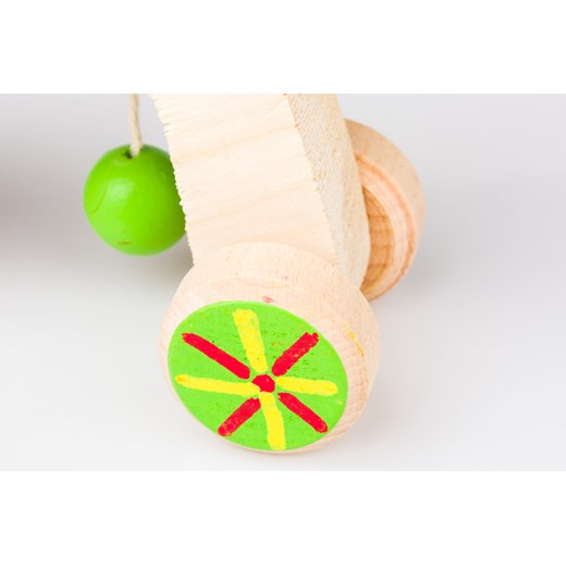 Tradycyjna zabawka ludowa - folk konik eko na kółkach - zielone siodełko