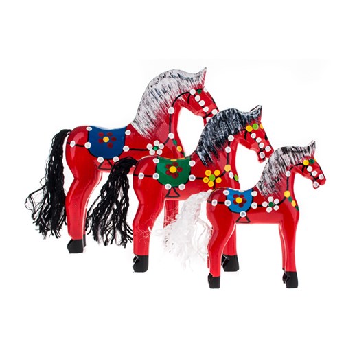 Tradycyjna zabawka ludowa - ręcznie rzeźbiony konik w ludowe wzory - mały - czerwony