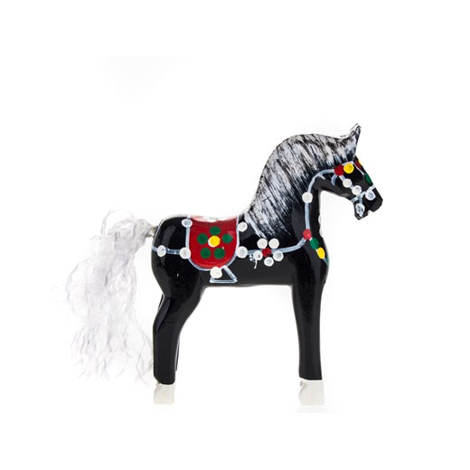 Tradycyjna zabawka ludowa - ręcznie rzeźbiony konik w ludowe wzory - mały - czarny