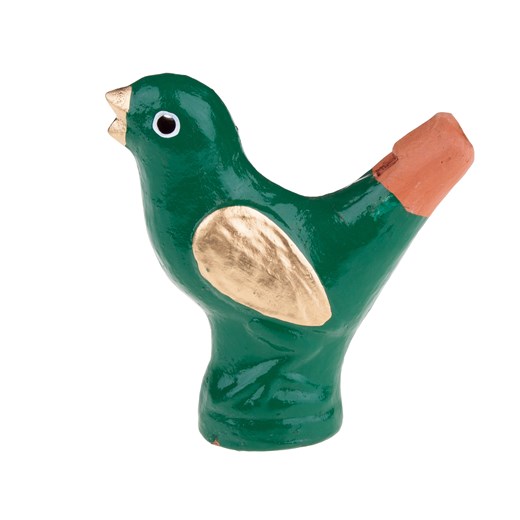 Tradycyjna zabawka ludowa - gliniany ptaszek na wodę - zielony