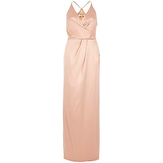 Light pink plunge slit maxi dress 