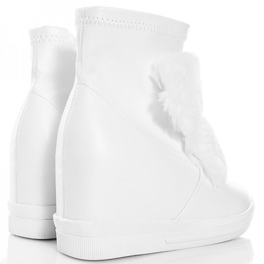 Skórzane Białe Sneakersy - Mięciutkie Futerko szary Wilady 39 wyprzedaż  