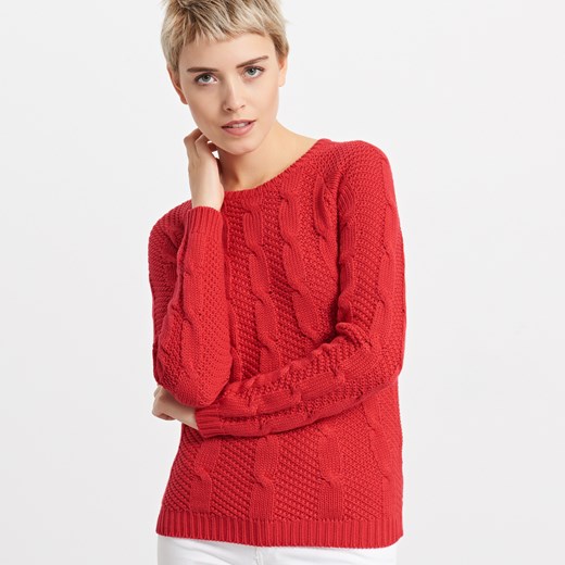 Reserved - Sweter o grubym splocie - Czerwony