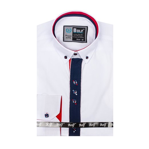 Biała koszula męska elegancka z długim rękawem Bolf 5827-1  Denley.pl S  okazyjna cena 