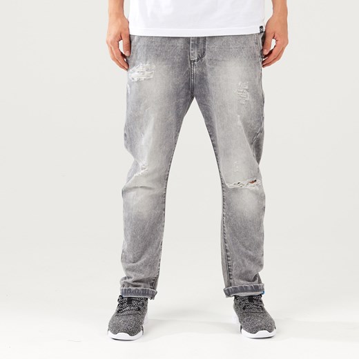 Cropp - Spodnie jeansowe z sznurkowym paskiem - Szary