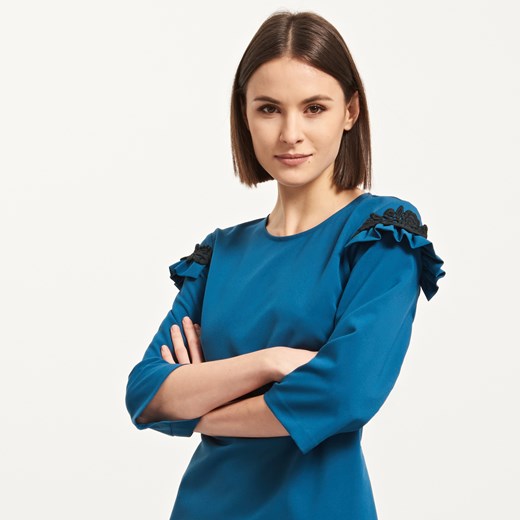 Reserved - Sukienka z gipiurą na rękawach - Turkusowy - damska Reserved niebieski 42 