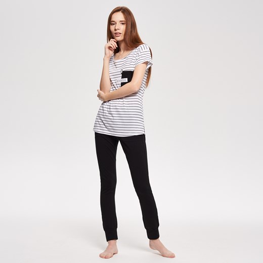 Reserved - Dwuczęściowa piżama w paski - Kremowy - damska czarny Reserved XL 