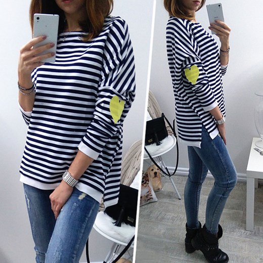 Marynarska bluza oversize z serduszkiem niebieski L MOOSHI