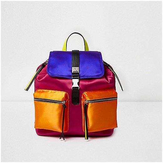Pink satin colour blocked backpack   River Island  