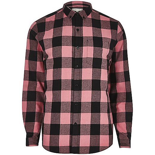 Pink buffalo check casual shirt  fioletowy River Island  