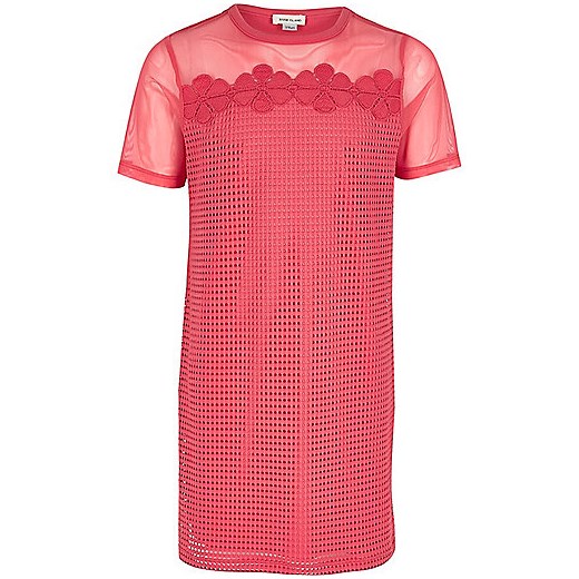 Girls pink mesh T-shirt dress   River Island  