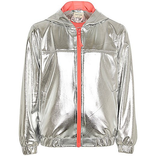 Girls RI Active silver hooded bomber jacket  River Island   