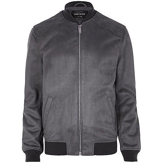 Grey faux suede bomber jacket   River Island  