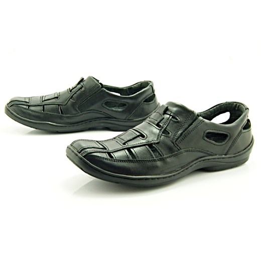 KENT 113 CZARNE - Skórzane buty męskie idealne na lato