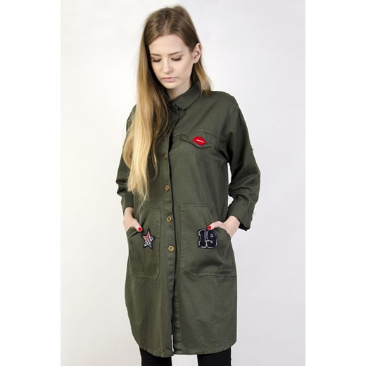 Koszula khaki z naszywkami szary OneSize wyprzedaż olika.com.pl