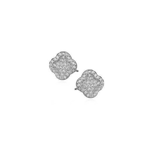 Srebrne kolczyki pr. 925 Cyrkonia microsetting koniczynki rodowane