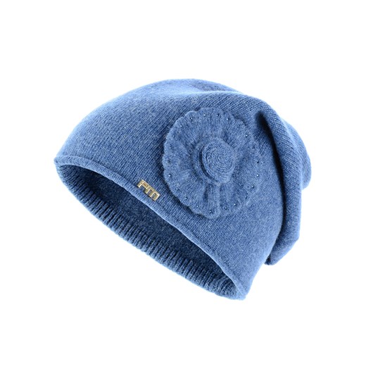 Niebieska wełniana czapka z kwiatkiem niebieski   Primamoda