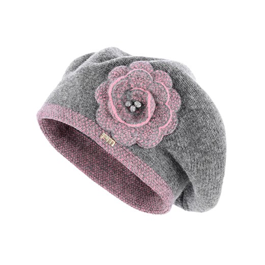 Szaro-różowa czapka z kwiatkiem