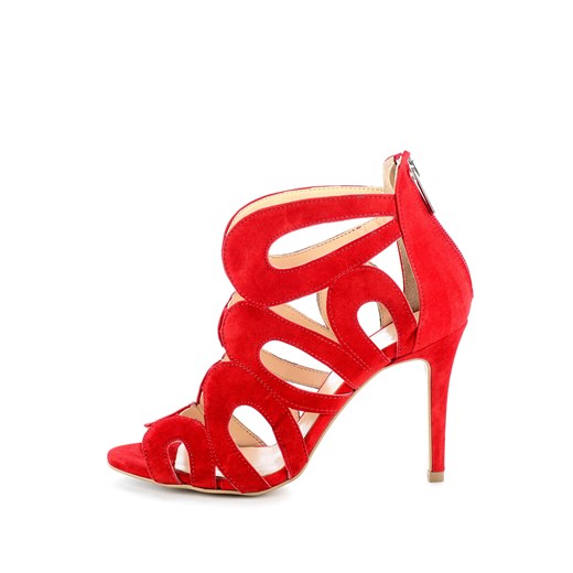 Czerwone zamszowe sandały na szpilce czerwony  39 Primamoda