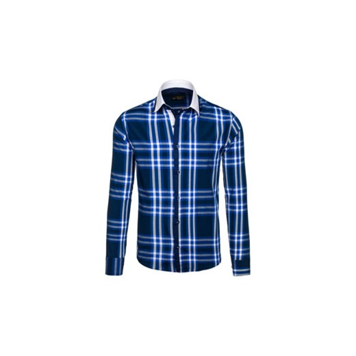 Granatowa koszula męska w kratę z długim rękawem Bolf 6960 Denley.pl  M promocyjna cena  