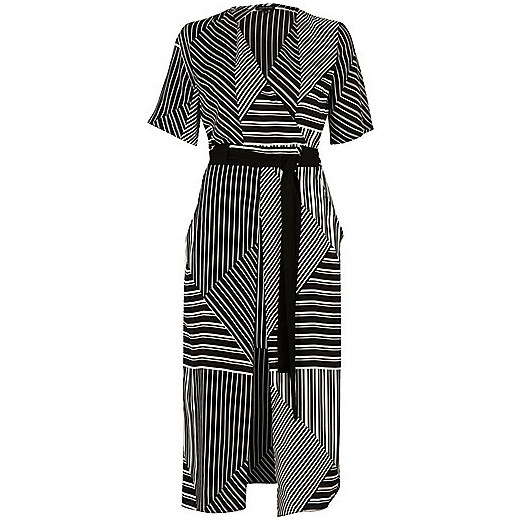 Black striped tie waist midi dress   River Island  