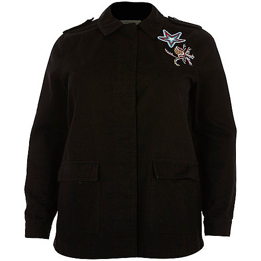 Plus black embroidered badge utility jacket  River Island   