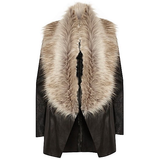 Black faux fur collar fallaway jacket River Island