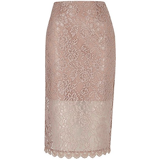 Pink lace pencil skirt   River Island  