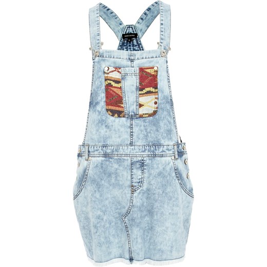 Light acid wash aztec pocket dungaree dress