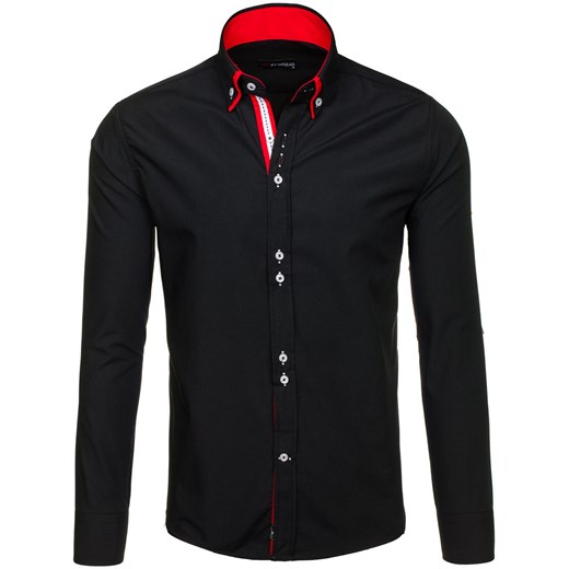 Czarno-czerwona koszula męska elegancka z długim rękawem Denley 4727-1  Denley.pl L  okazja 