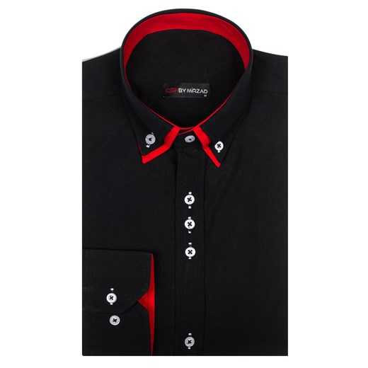Czarno-czerwona koszula męska elegancka z długim rękawem Denley 4727-1 Denley.pl  L  okazja 