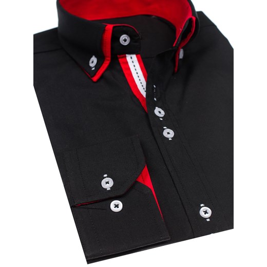 Czarno-czerwona koszula męska elegancka z długim rękawem Denley 4727-1 Denley.pl  S  wyprzedaż 