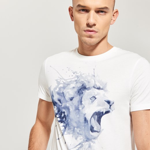 Reserved - Koszulka z lwem - Kremowy - męska Reserved bialy M 