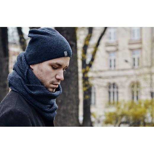 Komplet męski - czapka i komin - Granatowa mulina Pamami