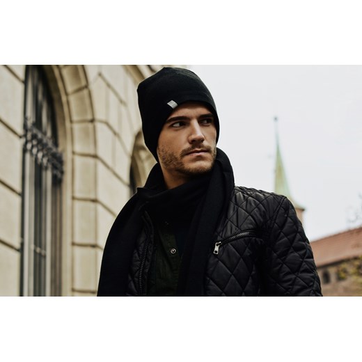 Zimowy komplet męski - czapka, szalik i rękawiczki - Czarny  Pamami  