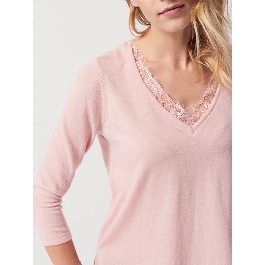 Mohito - Oversizowy sweter z koronką - Różowy bezowy Mohito M 